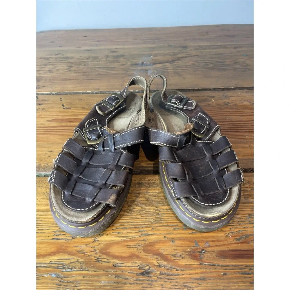Vintage Y2K Doc Marten Chunky Fisherman Brown Leather Sandals 8092 Mens Sz 10 US